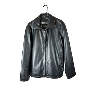 Men's Black Leather Jacket Dunne & Cole Collar Zip Size Large